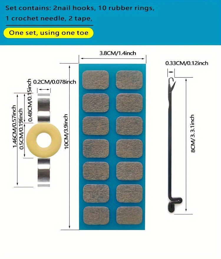 Ingrown Toenail Correction Kit with Nail Hooks Rubber Rings Crochet Needle and Tape for Effective Treatment