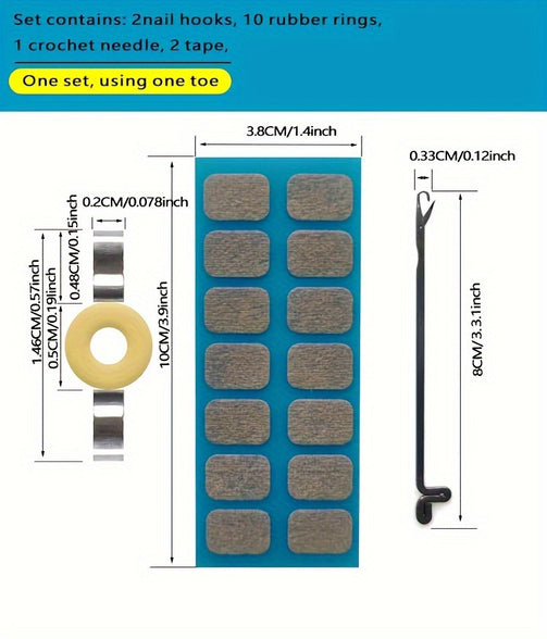 Ingrown Toenail Correction Kit with Nail Hooks Rubber Rings Crochet Needle and Tape for Effective Treatment