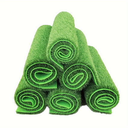 1pc Artificial Grass Moss Mat, 14.99 X 14.99 Cm, Long Hair Fake Moss For Home & Garden Decoration, Green Plastic Lawn Turf Carpet, DIY Craft And Party Decor