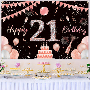 1pc, 21st Birthday Decoration Banner, 21st Birthday Decoration, 21st Exquisite Decoration Background Party Supplies, 21st Photography Background