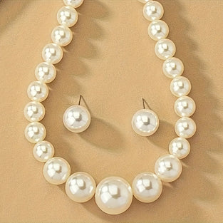 Elegant Temperament Ball Shape Creamy White Acrylic Pearl Jewelry Set: Perfect for Holiday Weddings