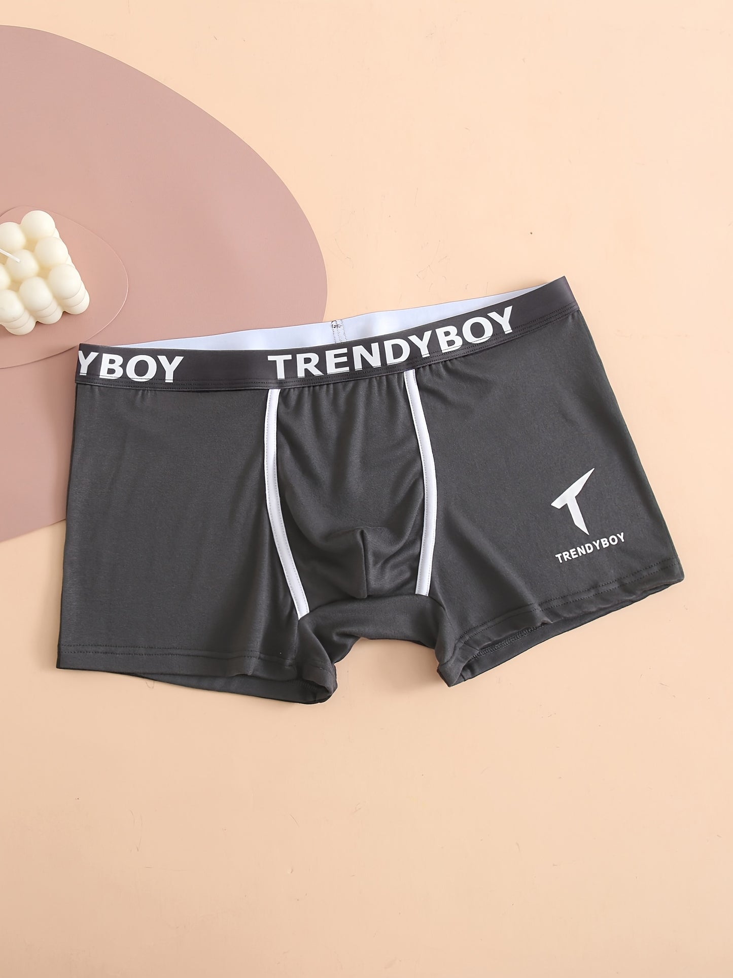 3PCS Men's Cotton Solid Color Comfortable Boxer Briefs - Fashion Letter Print, Sports Breathable Men's Underwear