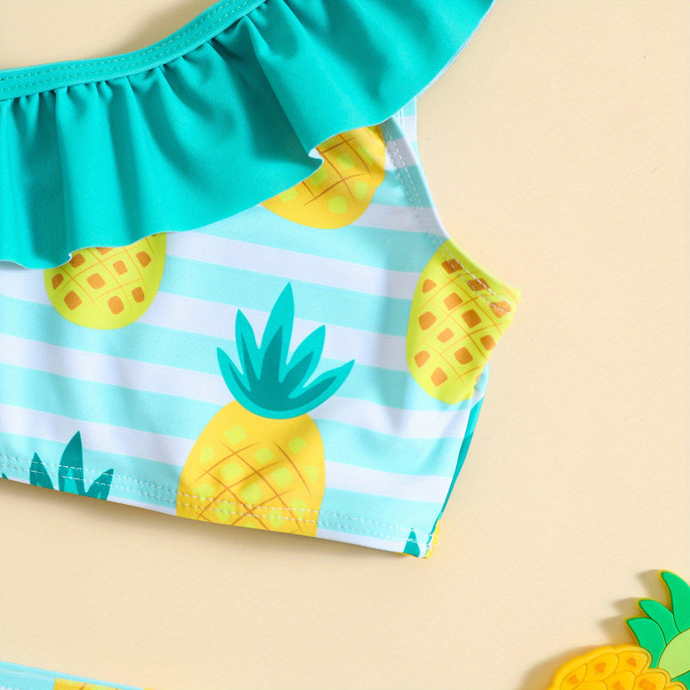 Sunny Vibes: Girls' One-Shoulder Pineapple