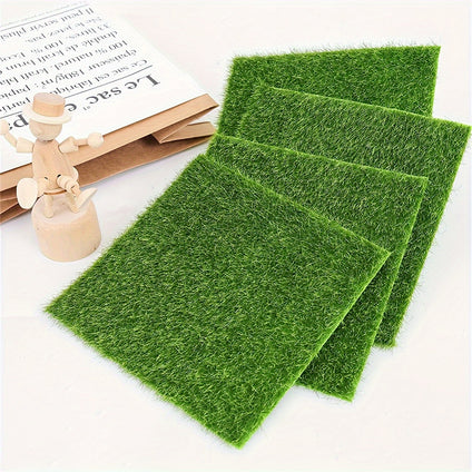 1pc Artificial Grass Moss Mat, 14.99 X 14.99 Cm, Long Hair Fake Moss For Home & Garden Decoration, Green Plastic Lawn Turf Carpet, DIY Craft And Party Decor