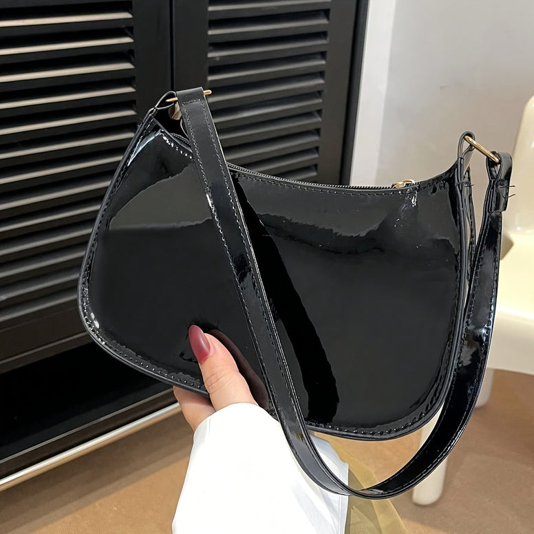 Chic and Sophisticated: Trendy Glossy Shoulder Bag for Women in Patent PU Leather