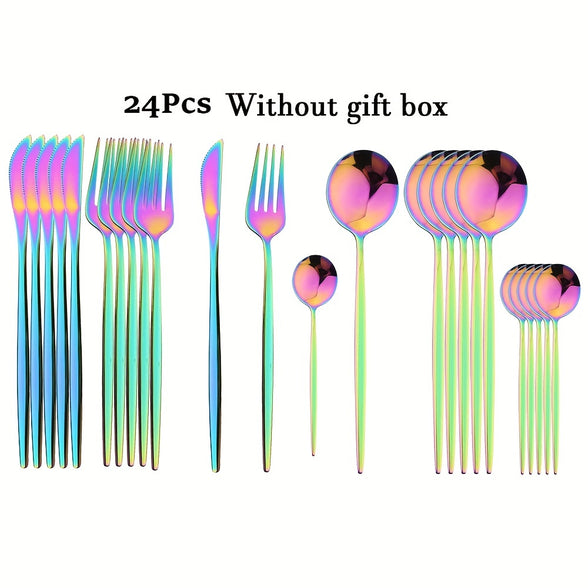 Stainless Steel Cutlery Set with Reflective Polished Finish in Elegant and Modern Design 24 Pieces