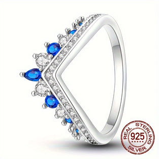 925 Sterling Silver Vshaped Zircon Ring Elegant Minimalist Jewelry