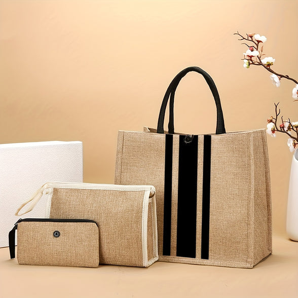 3-Piece Elegant Stripe Tote Bag Set: Perfect Gift for Teachers