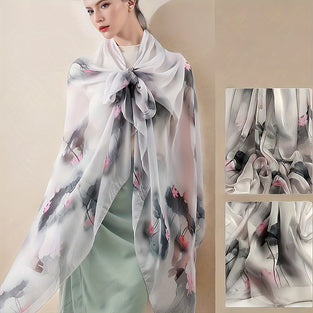 Gentle Flower Printed Mulberry Silk Scarf Thin Soft Cozy Shawl Elegant Windproof Lightweight Scarves For Women