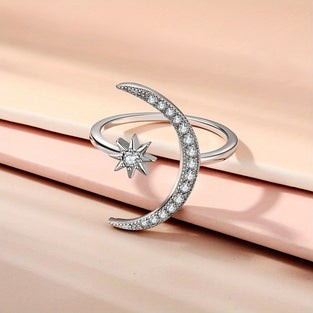 1pc Trendy Cuff Ring Moon And Sun Design Crescent Shape Inlaid Rhinestone Match Daily Outfits Dainty Party Accessory