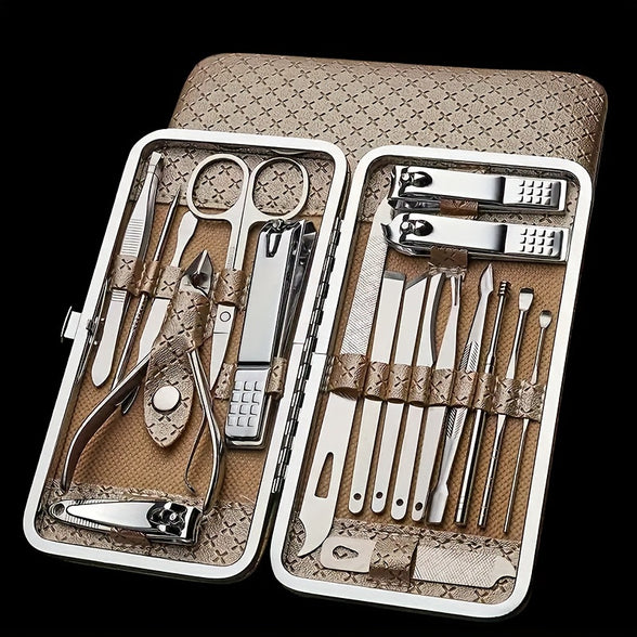 Nail Clippers Manicure Tool Set Stainless Steel Travel Case