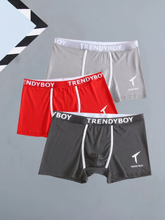 3PCS Men's Cotton Solid Color Comfortable Boxer Briefs - Fashion Letter Print, Sports Breathable Men's Underwear