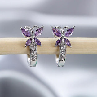 Plated Butterfly Shaped Zircon Earrings For Women Girls Gifts Jewelry