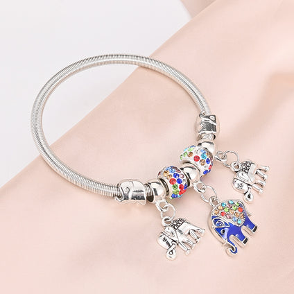 Stainless Steel Blue Elephant Pendant Bracelets For Women Girls Cuff Bangle Summer Beach Party Jewelry Gifts