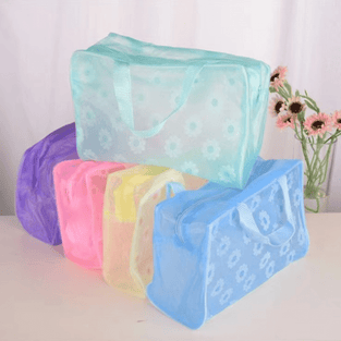5pcs Transparent Flower Pattern Square Makeup Bag, Handheld Cosmetic Bag, Versatile Storage Bag With Zipper Handle, Travel Bathroom Organizer - Mother's Day Gifts