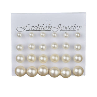 12 Pairs Simple Faux Pearl Design Stud Earrings Set Retro Leisure Style Delicate Female Gift Versatile Ornaments