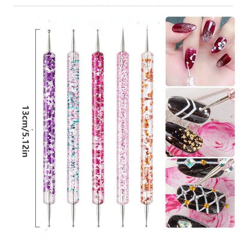 Nail Art Dotting Pen Set Dual Ended Pens for Creative Designs 5 Pcs