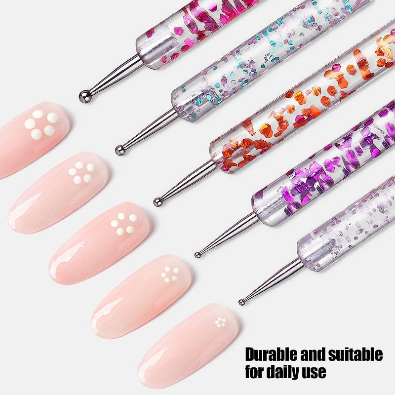 Nail Art Dotting Pen Set Dual Ended Pens for Creative Designs 5 Pcs