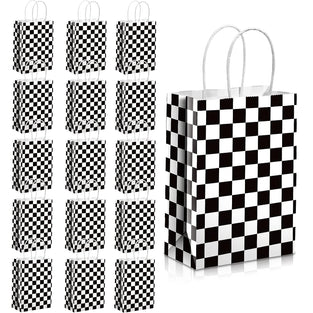 12pcs Checkered Racing Flag Treat Bags for Race Car Parties