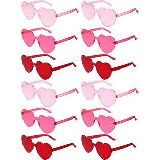 12Pcs Heart Shape Rimless glasses  Colorful Heart Glasses Rimless glasses Transparent Frameless Heart  For Women Girls At Birthday Party Summer Party Bachelorette Parties