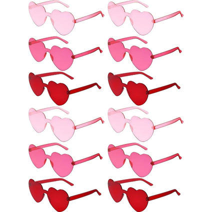 12Pcs Heart Shape Rimless glasses  Colorful Heart Glasses Rimless glasses Transparent Frameless Heart  For Women Girls At Birthday Party Summer Party Bachelorette Parties