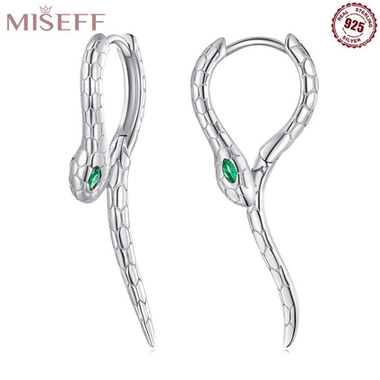 Unique Creative Snake Shaped Hoop Earrings 925 Sterling Silver Hypoallergenic Jewelry Zircon Inlaid Personality Earrings