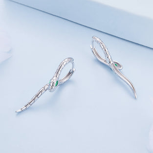 Unique Creative Snake Shaped Hoop Earrings 925 Sterling Silver Hypoallergenic Jewelry Zircon Inlaid Personality Earrings