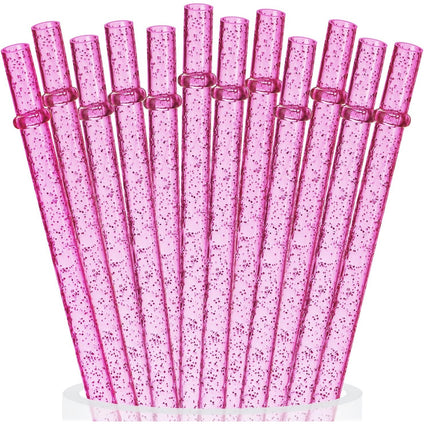 12pcs Reusable Clear Plastic Glitter Straws With 1pc Brush, 11