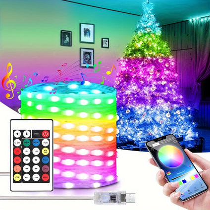 1pc LED Smart Light String, 10.06meter 100LEDS USB Flashing Fairy Light With Timer 40 Key Remote Control, Music Synchronization Multi-color Flashing, 210 Modes, Applicable For Family Christmas Wedding Party Decoration Outdoor & Indoor