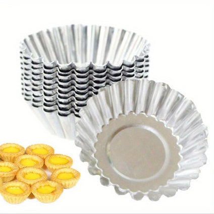 10pcs, Stainless Steel Cupcake Egg Tart Mold, Egg Tart Mold Aluminum Alloy Egg Tart Tray Portuguese Chrysanthemum Cup Egg Tart Cup, Baking Supplies Halloween Christmas Party Favors