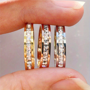 1pc Fashion Square Zircon Stainless Steel Ring For Girls