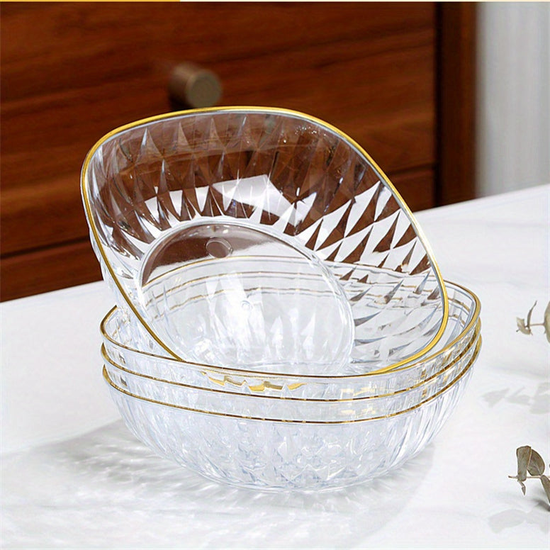 Creative Clear Glass Snack Plate with Gold Trim Design for Nuts Fruits and Snacks 4 Pieces