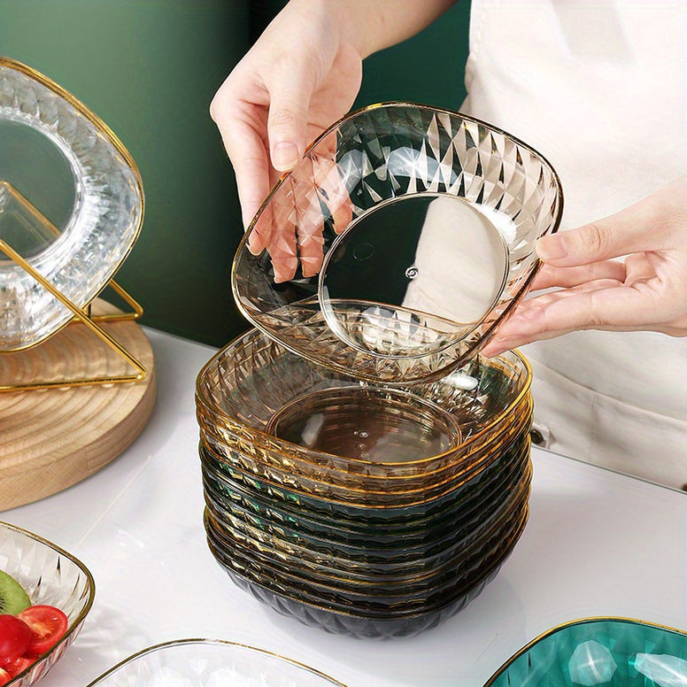 Creative Clear Glass Snack Plate with Gold Trim Design for Nuts Fruits and Snacks 4 Pieces