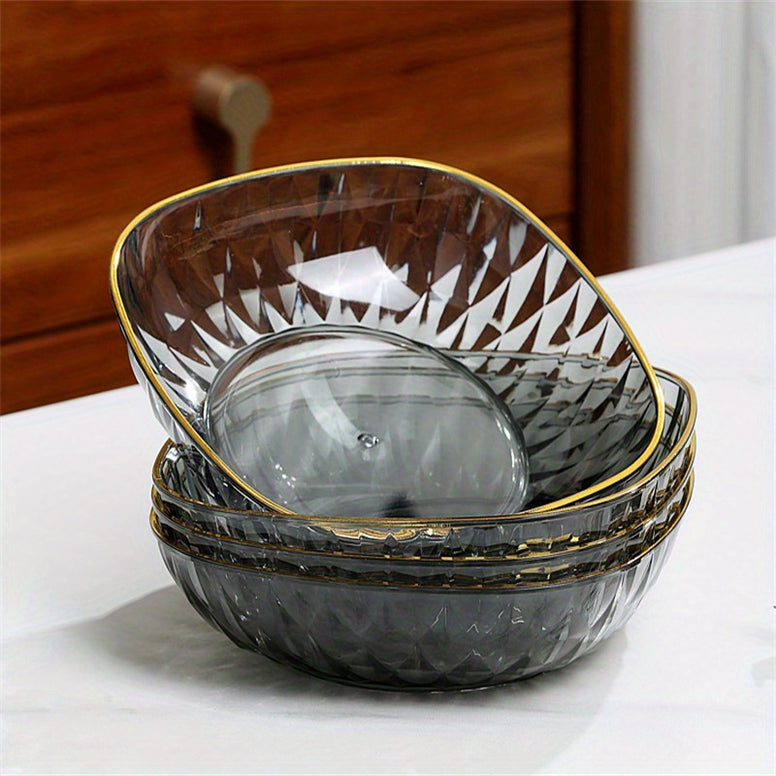 Creative Clear Glass Snack Plate with Gold Trim Design for Nuts Fruits and Snacks 4 Pieces