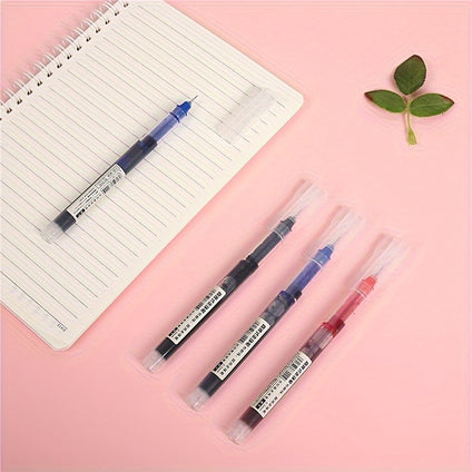 10pcs Straight Liquid Ball Pen Quick Drying Test Signature Gel Pen 0.5mm Black Blue Ink School Office Ball Pen Stationery School Rollerball Pen