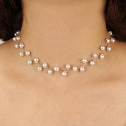 1pc Elegant White Faux Pearls Short Choker Clavicular Chain Necklace, Party Jewelry For Girls