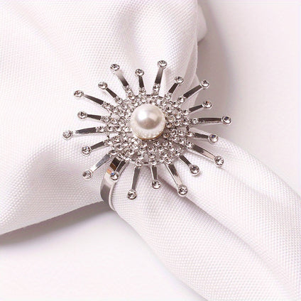 1pc Elegant Napkin Ring, Rhinestone Pearl Napkin Buckle, Stylish Fireworks Design Napkin Ring, Dining Table Decor, Party Decor Supplies, Wedding Decor Supplies, Home Decor, Room Decor, Home Supplies