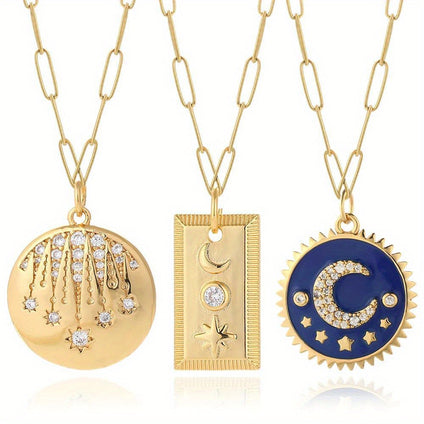 Sun Star Moon Ramadan Necklace Stainless Steel  CZ Design