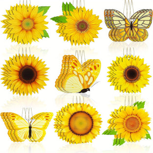 18pcs Wooden Spring Sunflower Yellow Butterfly Hanging Decoration Pendant For Outdoor Festival Party (with Rope), Home Decor, Scene Decor, Theme Party Decor, Wall Decor