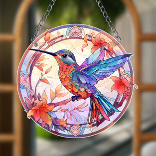 1pc Hummingbird Suncatcher Wall Sign, Dyed Acrylic Wall Art, Board Painting Plaque Pendant, For Door Farmhouse Festival Hanging Decoration, For Window Yard Garden Bar Home Room Office Decor, Valentine New Year Gifts