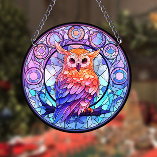 1pc Owl Suncatcher Wall Sign, Purple Dyed Acrylic Wall Art, Board Hanging Plaque Pendant, For Door Farmhouse Festival Decoration, For Window Yard Garden Bar Home Room Office Decor, Housewarming Gift, Family Gift, Teacher Gift