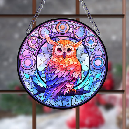 1pc Owl Suncatcher Wall Sign, Purple Dyed Acrylic Wall Art, Board Hanging Plaque Pendant, For Door Farmhouse Festival Decoration, For Window Yard Garden Bar Home Room Office Decor, Housewarming Gift, Family Gift, Teacher Gift