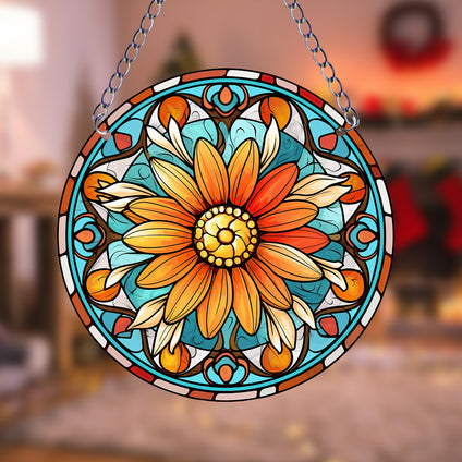 1pc Little Daisy Flower Suncatcher Wall Sign, Round Dyed Acrylic Wall Art, Board Hanging Plaque Pendant, For Door Farmhouse Festival Decoration, For Window Yard Garden Bar Home Room Office Decor, Housewarming Gift, Family Gift, Teacher Gift