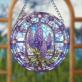 1pc Lavender Purple Suncatcher Wall Sign, Round Dyed Acrylic Wall Art, Wreath Hanging Plaque Pendant, For Door Farmhouse Festival Decor, For Window Yard Garden Bar Home Room Office Decor, Housewarming Gift, Teacher Gift, School Season Gifts