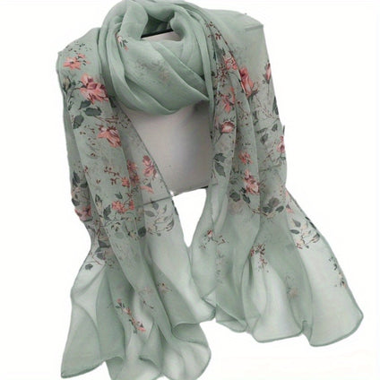 Elegant Floral Printed Scarf, Thin Breathable Sunscreen Shawl, Versatile Decorative Lightweight Scarves For Women