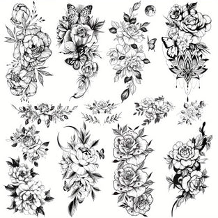 10 Sheets Flower Butterfly Temporary Tattoos For Women Girls, Large Waterproof Arm Adults Fake, Realistic That Look Real Last Long Tattoo Stickers Party Gifts