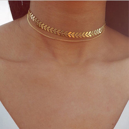 Fishbone Chain Sequin Short Clavicle Chain Necklace Choker For Women Jewelry Gift Ornament