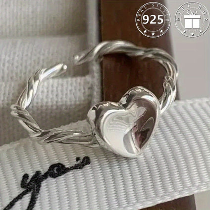 925 Sterling Silver Love Heart Open Finger Ring  Perfect Valentines Gift