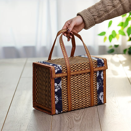 1pc Hand-woven Bamboo Straw Bag For Women, Handbag For Women, Pure Ecological Hand-woven, Suitable For Women's Shopping, Picnic Use