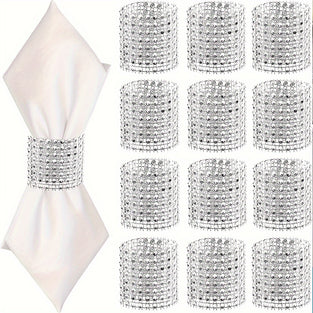 12pcs, Elegant Rhinestone Napkin Rings For Dinner Parties, Weddings, And Holidays, Farmhouse Style Table Decorations, Wedding Decor, Wedding Supplies, Table Decor